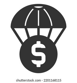 El dólar cae sobre un paracaídas - icono, ilustración sobre fondo blanco, estilo glifo
