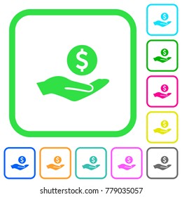 Dollar earnings vivid colored flat icons in curved borders on white background