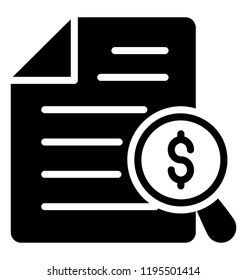 Dollar embedded on paper sheet with magnifier presenting data analysis icon 