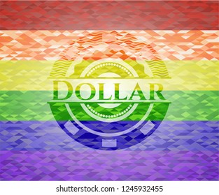 Dollar emblem on mosaic background with the colors of the LGBT flag