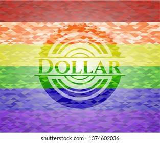 Dollar emblem on mosaic background with the colors of the LGBT flag
