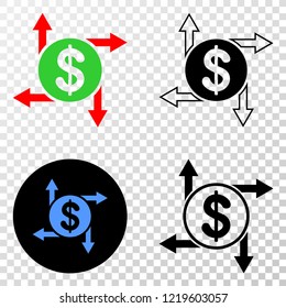 Dollar emission EPS vector pictogram with contour, black and colored versions. Illustration style is flat iconic symbol on chess transparent background.