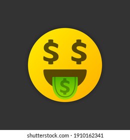 Dollar Emoticon Symbol. Money Emoji Icon Isolated On Dark Background. Vector Illustration EPS 10