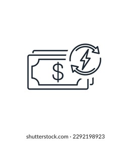 Dollar and energy.Vector linear icon isolated on white background.