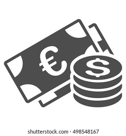Dollar and Euro Cash icon. Vector style is flat iconic symbol, gray color, white background.