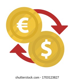 Dollar and euro coins flat style icon. Vector.