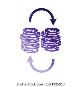 Dollar Euro Coins Stack Icon. Flat Color Ladder Design. Vector Illustration.