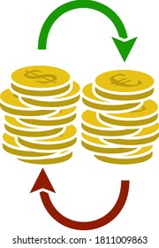 Dollar Euro Coins Stack Icon. Flat Color Design. Vector Illustration.