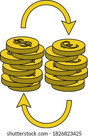 Dollar Euro Coins Stack Icon. Editable Outline With Color Fill Design. Vector Illustration.
