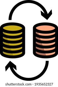 Dollar Euro Coins Stack Icon. Editable Thick Outline With Color Fill Design. Vector Illustration.