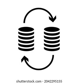 Dollar Euro Coins Stack Icon. Black Stencil Design. Vector Illustration.