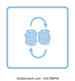 Dollar euro coins stack icon. Blue frame design. Vector illustration.