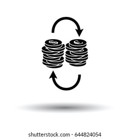 Dollar euro coins stack icon. White background with shadow design. Vector illustration.