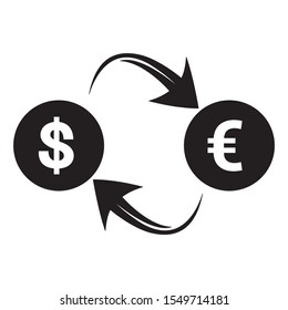 Dollar to Euro Convert. currency exchange sign. Image money Dollar Euro currency convert icon. Illustration Dollar euro currency exchange in flat style.