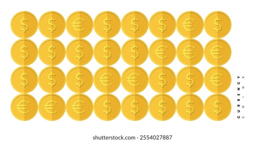 Dollar and euro currency gold coin. Money sign vector illustration