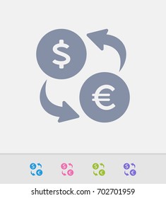 Dollar & Euro Exchange - Granite Icons. A professional, pixel-perfect icon designed on a 32x32 pixel grid and redesigned on a 16x16 pixel grid for very small sizes.