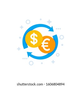 dollar to euro exchange icon, vector