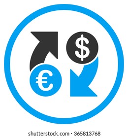 Dollar Euro Exchange vector icon. Style is bicolor flat circled symbol, blue and gray colors, rounded angles, white background.