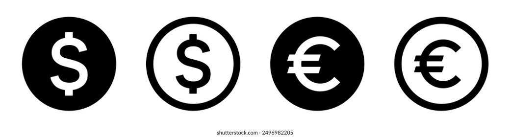 Dollar and Euro icon set. Internet money, currency, earnings, bank, wallet, payment, coin - stock vector.