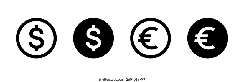 Dollar and Euro icon set. Internet money, currency, earnings, bank, wallet, payment, coin vector 10 eps.
