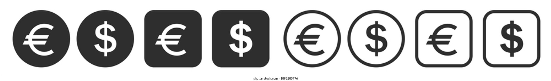 Dollar euro icon set. Money sign symbol. Flat design web buttons isolated on white background. Vector illustration.

