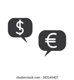 Dollar and euro icons in dialog clouds. Silhouette