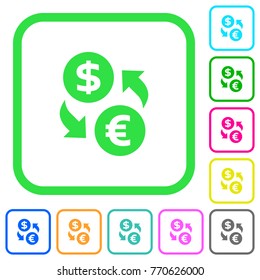 Dollar Euro money exchange vivid colored flat icons in curved borders on white background