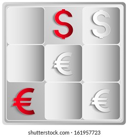 Dollar and Euro on squares. Vector background.