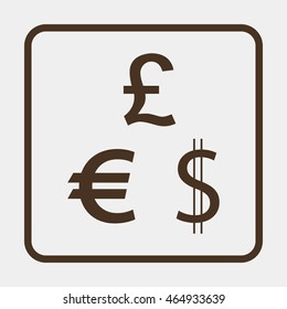 Dollar, Euro and Pound icons.