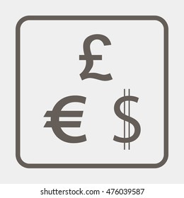 Dollar, Euro and Pound icons.