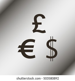 Dollar, Euro and Pound icons.