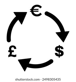 Icono del cambio de dinero de la libra del euro del dólar, Ilustración vectorial del símbolo del Web de la información del efectivo comercial .