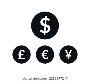 Dollar, Euro, Pound and Yen currency icons. USD, EUR, GBP and JPY money sign symbols  for web and app design