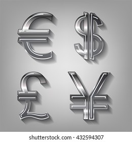 Dollar, Euro, Pound and Yen currency icons. USD, EUR, GBP and JPY money sign symbols, vector