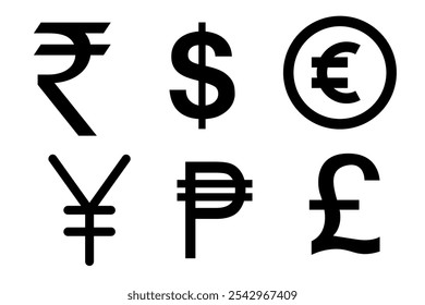 Dollar, Euro, Pound and Yen sign set. Money icon set