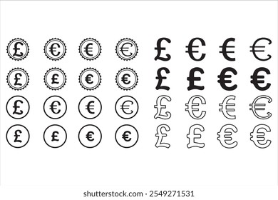 Dollar , Euro , Pound and Yen sign set . Money icon set in circle . Vector illustration