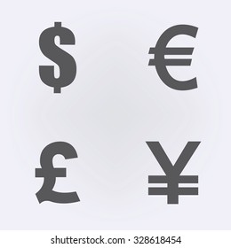 Dollar , Euro , Pound and Yen sign set . Vector illustration
