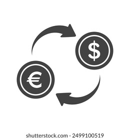 Dollar euro rate increase sign, Money payout investment icon, Dollar growth vector sign isolated.