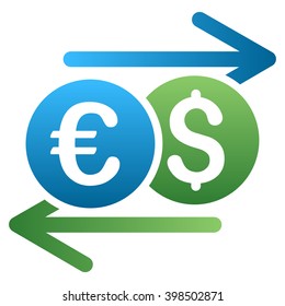 Dollar Euro Swap vector toolbar icon for software design. Style is a gradient icon symbol on a white background.