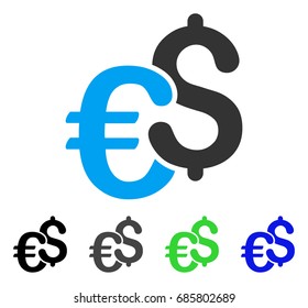 Dollar And Euro Symbols flat vector pictograph. Colored dollar and euro symbols gray, black, blue, green icon versions. Flat icon style for web design.