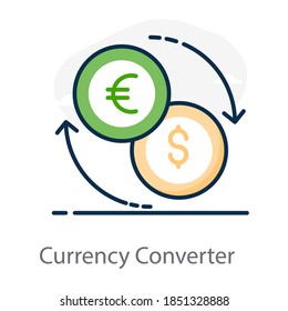 Dólar con euro, diseño vectorial del concepto de convertidor de moneda 