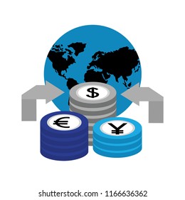 dollar euro and yen business with planet