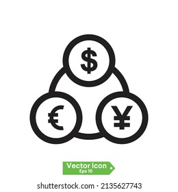 dollar euro yen icon on white background