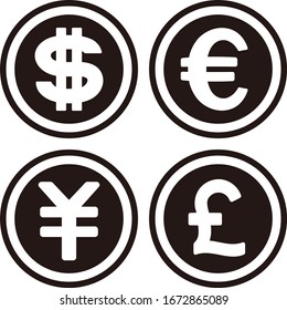 
Dollar, euro, yen, pound isolated vector icon
