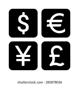 Dollar, Euro, Yen, Yuan and Pound currency exchange or symbols flat vector icon for financial apps and websites
