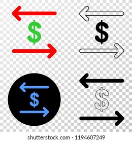 Dollar exchange arrows EPS vector pictograph with contour, black and colored versions. Illustration style is flat iconic symbol on chess transparent background.