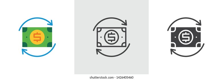 Dollar exchange arrows icon. Line, glyph and filled outline colorful version, dollar money transfer outline and filled vector sign. Symbol logo illustration. Different style icons set. Vector graphics