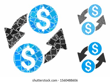 Dollar exchange composition of bumpy items in different sizes and color tints, based on dollar exchange icon. Vector uneven dots are combined into composition.