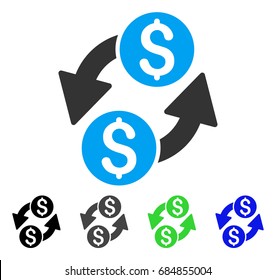 Dollar Exchange flat vector illustration. Colored dollar exchange gray, black, blue, green pictogram versions. Flat icon style for web design.