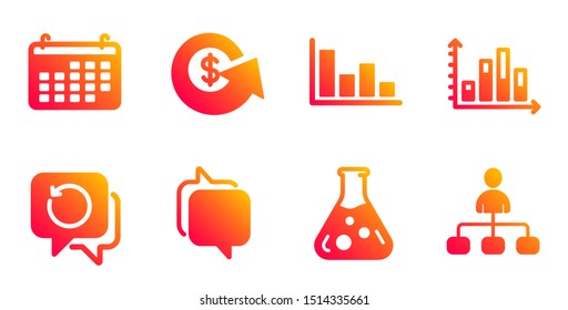 Dollar exchange, Histogram and Recovery data line icons set. Diagram graph, Chemistry lab and Messenger signs. Calendar, Management symbols. Money refund, Economic trend. Education set. Vector